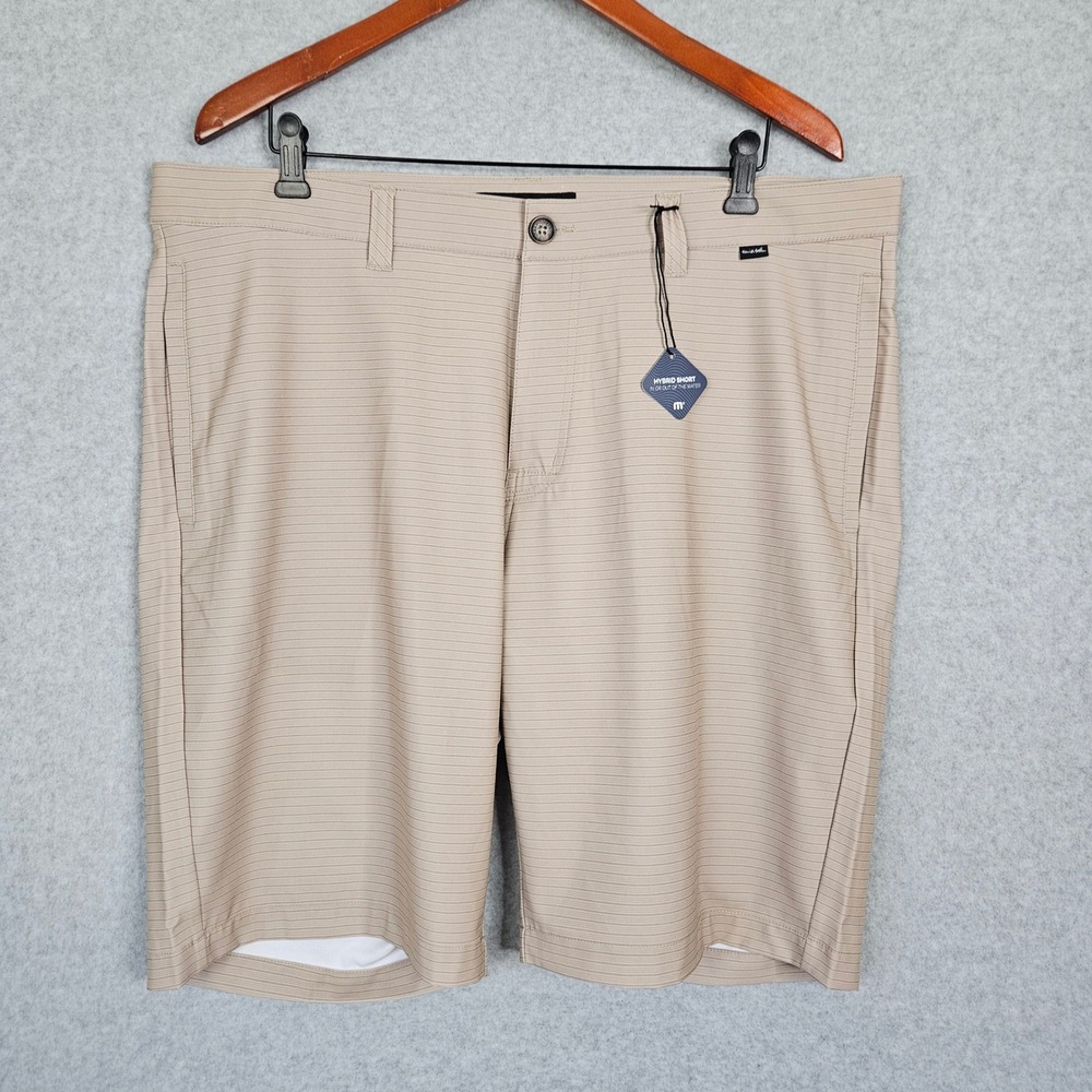 TravisMathew Loreto NR Hybrid Shorts Mens 38 Khaki Stripe 1MQ620 Golf Beach New
